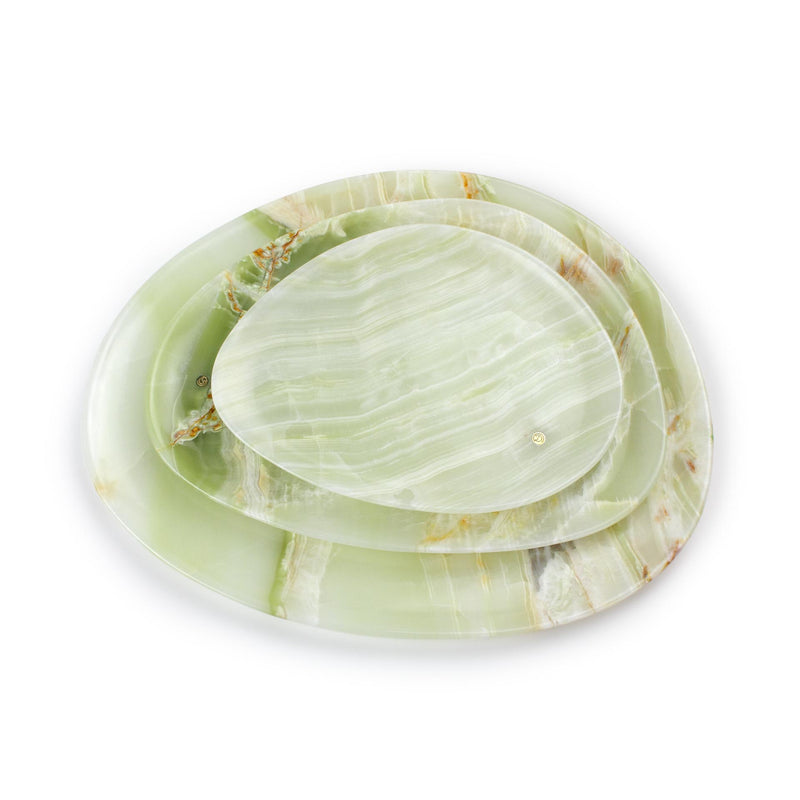 Set of presentation plates in green onyx