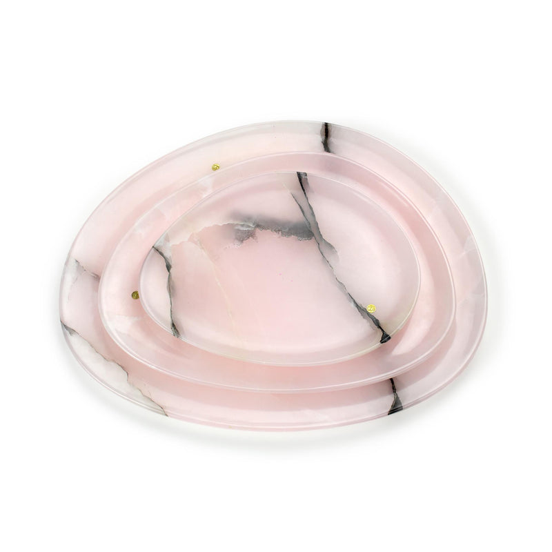 Set of presentation plates in pink onyx