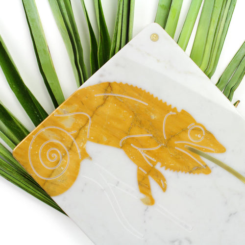 Sir Camaleonte - centerpiece/serving plate in marble and yellow Siena