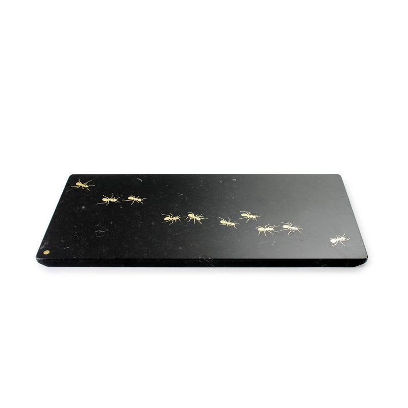 Ants walking on Marquina - big centerpiece/serving plate in marble