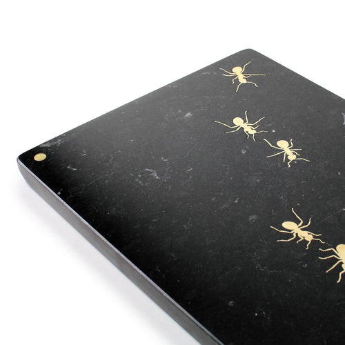 Ants walking on Marquina - big centerpiece/serving plate in marble